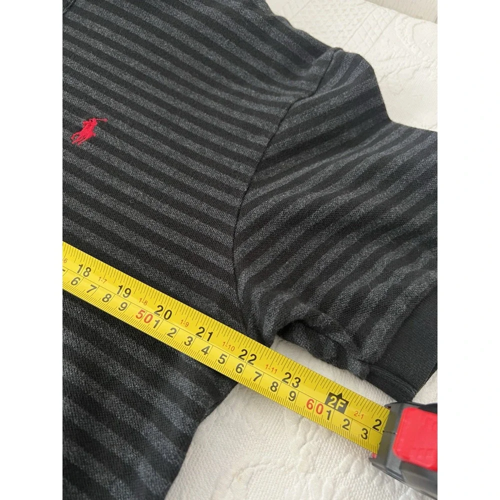 Polo Ralph Lauren Polo Shirt Mens L Black Gray Stripe Red Pony Cotton Golf
